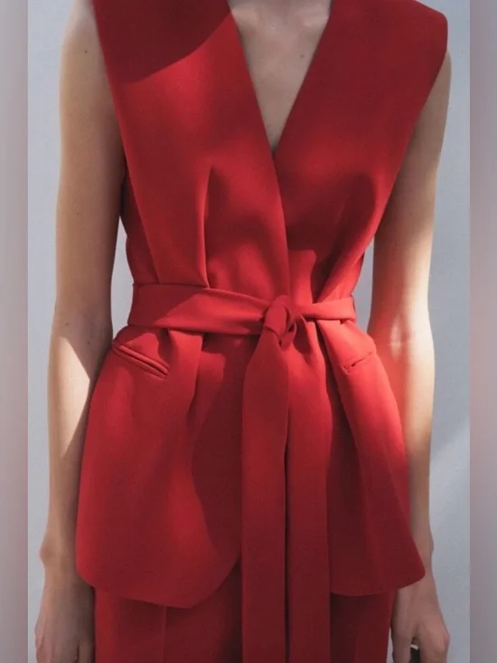 Zara NWT Sleeveless Red Belted Pant & Top Co-Ord Set 2390/198 & 2377/198 - Picture 5 of 6
